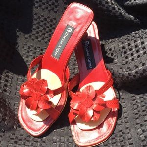 Etienne Aigner Size 6.5 Red Kitten Heal Sandals